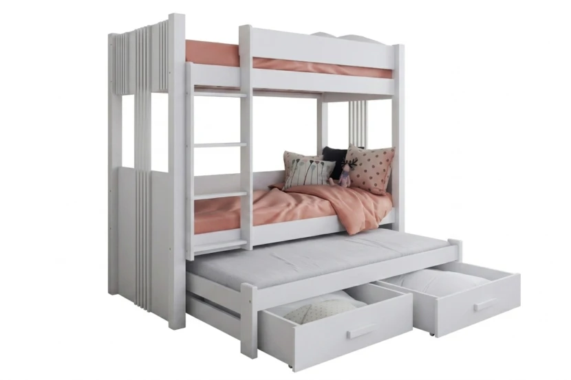 ALEXANDRA III 90x200 Wit stapelbed uitschuifbed met lades Kinder Meubels 24