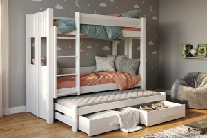 ALEXANDRA III 90x200 Wit stapelbed uitschuifbed met lades Kinder Meubels 24