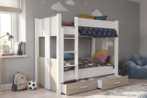 ALEXANDRA II 90x200 Wit + Sonoma eiken stapelbed met lades Kinder Meubels 24