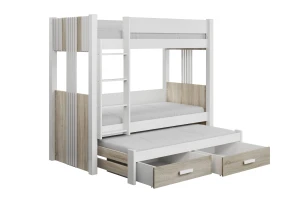ALEXANDRA III 90x200 Wit + Sonoma stapelbed uitschuifbed met lades Kinder Meubels 24