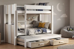 ALEXANDRA III 90x200 Wit + Sonoma stapelbed uitschuifbed met lades Kinder Meubels 24