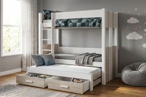 ALEXANDRA III 90x200 Wit + Sonoma stapelbed uitschuifbed met lades Kinder Meubels 24