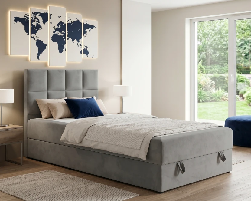 PETER 120x200 Riviera 91 Grijs Boxspringbed Eenpersoonsbed Jeugdbed Kinder Meubels