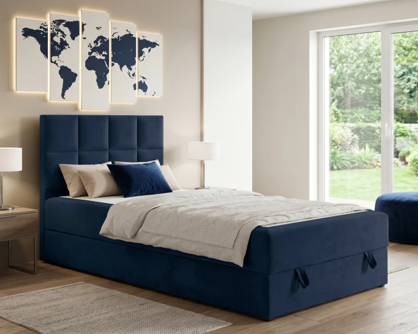 PETER 120x200 Riviera 81 Blauw Boxspringbed Eenpersoonsbed Jeugdbed Kinder Meubels