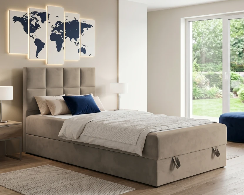 PETER 120x200 Riviera 16 Beige Boxspringbed Eenpersoonsbed Jeugdbed Kinder Meubels