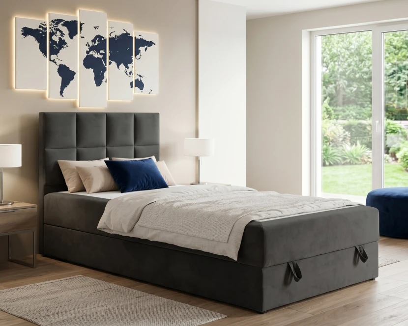 PETER 100x200 Riviera 95 Antraciet Boxspringbed Eenpersoonsbed Jeugdbed Kinder Meubels