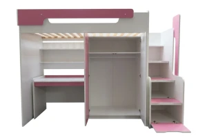 ARTHUR 90x200 Wit + Grafiet Hoogslaper Functioneel Bed met Bureau, Kast en Trap Kinder Meubels