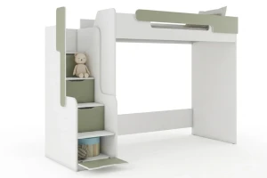 ARTHUR 90x200 Wit + Eucalyptus Hoogslaper Functioneel Bed Kinder Meubels