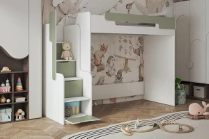 ARTHUR 90x200 Wit + Eucalyptus Hoogslaper Functioneel Bed Kinder Meubels