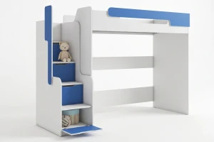 ARTHUR 90x200 Wit + Blau Hoogslaper Functioneel Bed Kinder Meubels