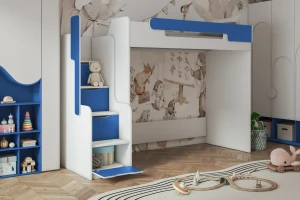 ARTHUR 90x200 Wit + Blau Hoogslaper Functioneel Bed Kinder Meubels
