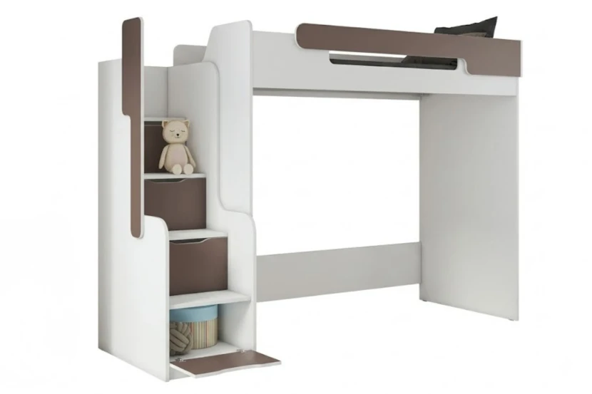 ARTHUR 90x200 Wit + Grijs Hoogslaper Functioneel Bed Kinder Meubels