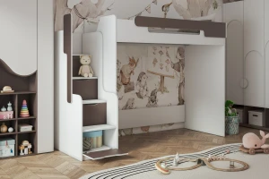 ARTHUR 90x200 Wit + Grijs Hoogslaper Functioneel Bed Kinder Meubels
