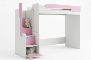 ARTHUR 90x200 Wit + Roze Hoogslaper Functioneel Bed Kinder Meubels