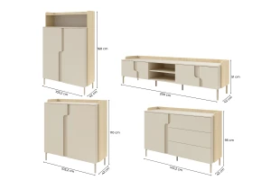 Woonkamerset PAURO A moderne wandmeubelset, TV-lowboard met commodes Kinder Meubels 24