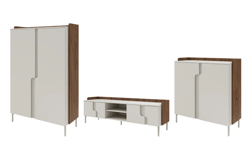 Woonwand PAURO B set modern, TV-lowboard met commodes, woonkamerset Kinder Meubels 24
