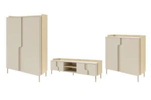 Woonwand PAURO B set modern, TV-lowboard met commodes, woonkamerset Kinder Meubels 24