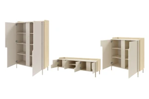 Woonwand PAURO B set modern, TV-lowboard met commodes, woonkamerset Kinder Meubels 24