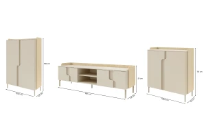Woonwand PAURO B set modern, TV-lowboard met commodes, woonkamerset Kinder Meubels 24