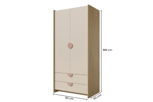 LEXO 02 kinderkledingkast, kledingkast voor de kinderkamer, 2-deurs met lades Kinder Meubels 24