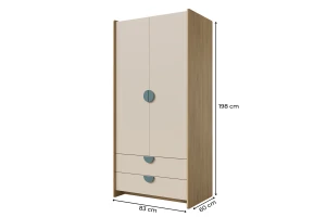 LEXO 02 kinderkledingkast, kledingkast voor de kinderkamer, 2-deurs met lades Kinder Meubels 24