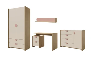 LEXO A tienerkamerset, kinderkamerset met kledingkast, commode, bureau & wandrek Kinder Meubels 24
