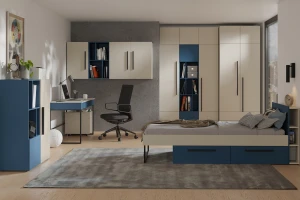 LIMA 04 kast, staande kast 45 cm, Alpaca/eiken/zeeblauw, met softclose Kinder Meubels 24