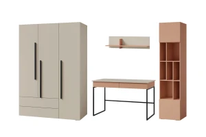 LIMA A tienerkamerset, kinderkamerset, 4-delig, met kledingkast, kast, bureau & wandrek Kinder Meubels 24