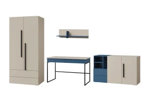 LIMA B tienerkamerset met kledingkast, bureau, commode en wandrek Kinder Meubels 24