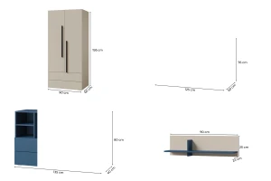 LIMA B tienerkamerset met kledingkast, bureau, commode en wandrek Kinder Meubels 24