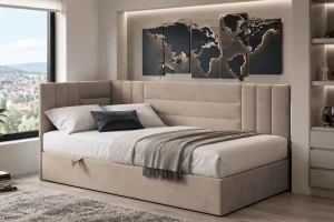 KAYA boxspringbed, tienerbed met bedkist, topper, veloursbekleding Kinder Meubels 24