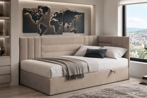 KAYA boxspringbed, tienerbed met bedkist, topper, veloursbekleding Kinder Meubels 24
