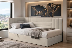 KAYA boxspringbed, tienerbed met bedkist, topper, veloursbekleding Kinder Meubels 24