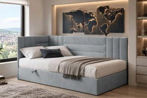 KAYA boxspringbed, tienerbed met bedkist, topper, veloursbekleding Kinder Meubels 24