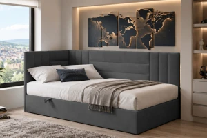 KAYA boxspringbed, tienerbed met bedkist, topper, veloursbekleding Kinder Meubels 24
