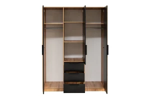 LABOO LUX G complete slaapkamer, slaapkamerset in eiken Wotan/matzwart, met lamellen Kinder Meubels 24