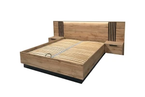 LABOO LUX G complete slaapkamer, slaapkamerset in eiken Wotan/matzwart, met lamellen Kinder Meubels 24