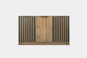 LABOO LUX G complete slaapkamer, slaapkamerset in eiken Wotan/matzwart, met lamellen Kinder Meubels 24