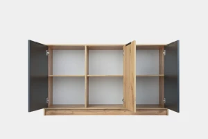 LABOO LUX G complete slaapkamer, slaapkamerset in eiken Wotan/matzwart, met lamellen Kinder Meubels 24