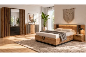 LABOO LUX H complete slaapkamer, slaapkamerset in eiken Wotan/matzwart, met lamellen Kinder Meubels 24