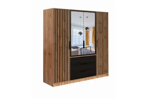 LABOO LUX H complete slaapkamer, slaapkamerset in eiken Wotan/matzwart, met lamellen Kinder Meubels 24