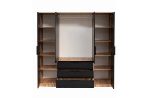 LABOO LUX H complete slaapkamer, slaapkamerset in eiken Wotan/matzwart, met lamellen Kinder Meubels 24