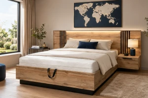 LABOO LUX H complete slaapkamer, slaapkamerset in eiken Wotan/matzwart, met lamellen Kinder Meubels 24