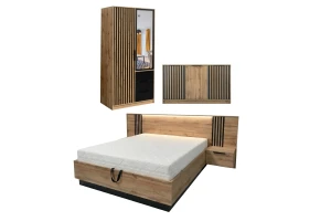 LABOO LUX I complete slaapkamer, slaapkamerset in eiken Wotan/matzwart, met lamellen Kinder Meubels 24