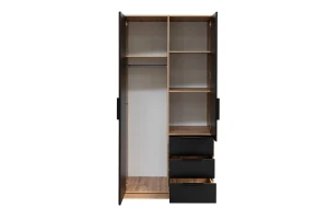 LABOO LUX I complete slaapkamer, slaapkamerset in eiken Wotan/matzwart, met lamellen Kinder Meubels 24