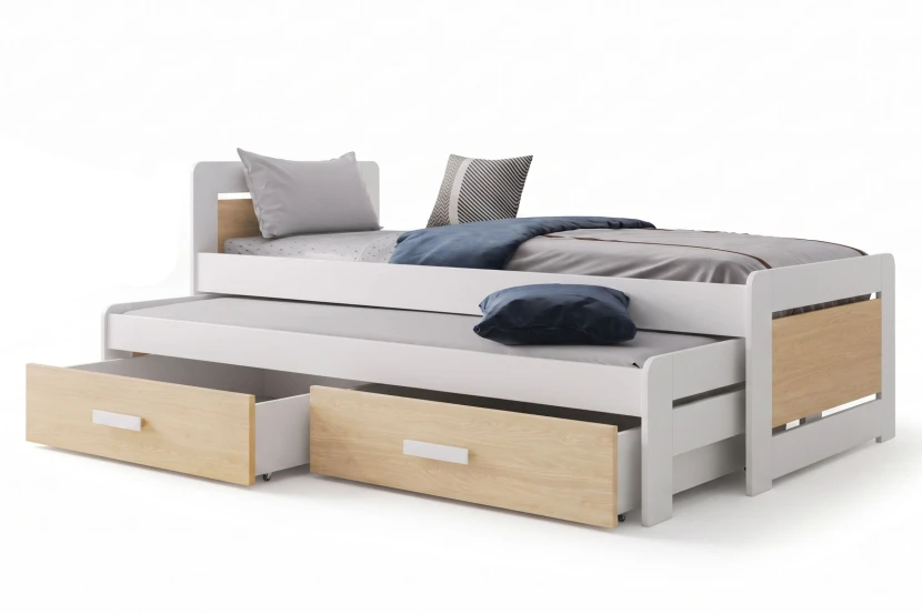 TIMI 80x180 wit + eiken kinderbed, uitschuifbed met lades Kinder Meubels 24