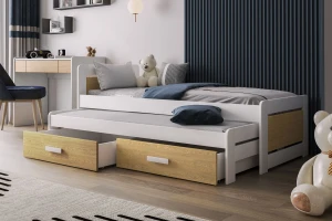 TIMI 90x200 wit + eiken kinderbed, uitschuifbed met lades Kinder Meubels 24