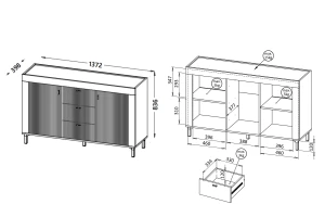 MONI 06 commode, dressoir met 2 deuren en 3 lades, 137,3 cm breed Kinder Meubels 24