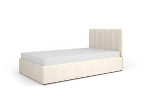 MONI 12 gestoffeerd bed met bedkist en lattenbodem, in beige en grijs Kinder Meubels 24