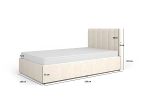 MONI 12 gestoffeerd bed met bedkist en lattenbodem, in beige en grijs Kinder Meubels 24